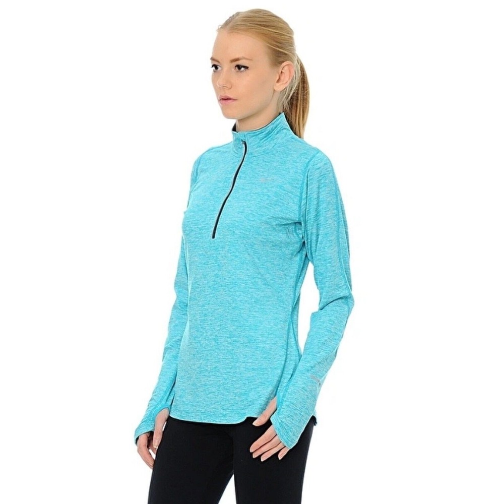 Nike Dri-Fit Running‎ Quarter Zip Pullover Blue Stretch Top Size L Thumbholes